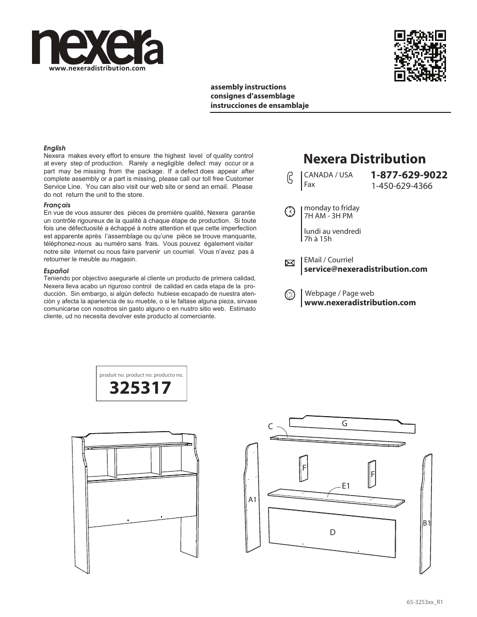 Nexera Dixon Collection - Full Size Headboard (325317) User Manual | 9 pages