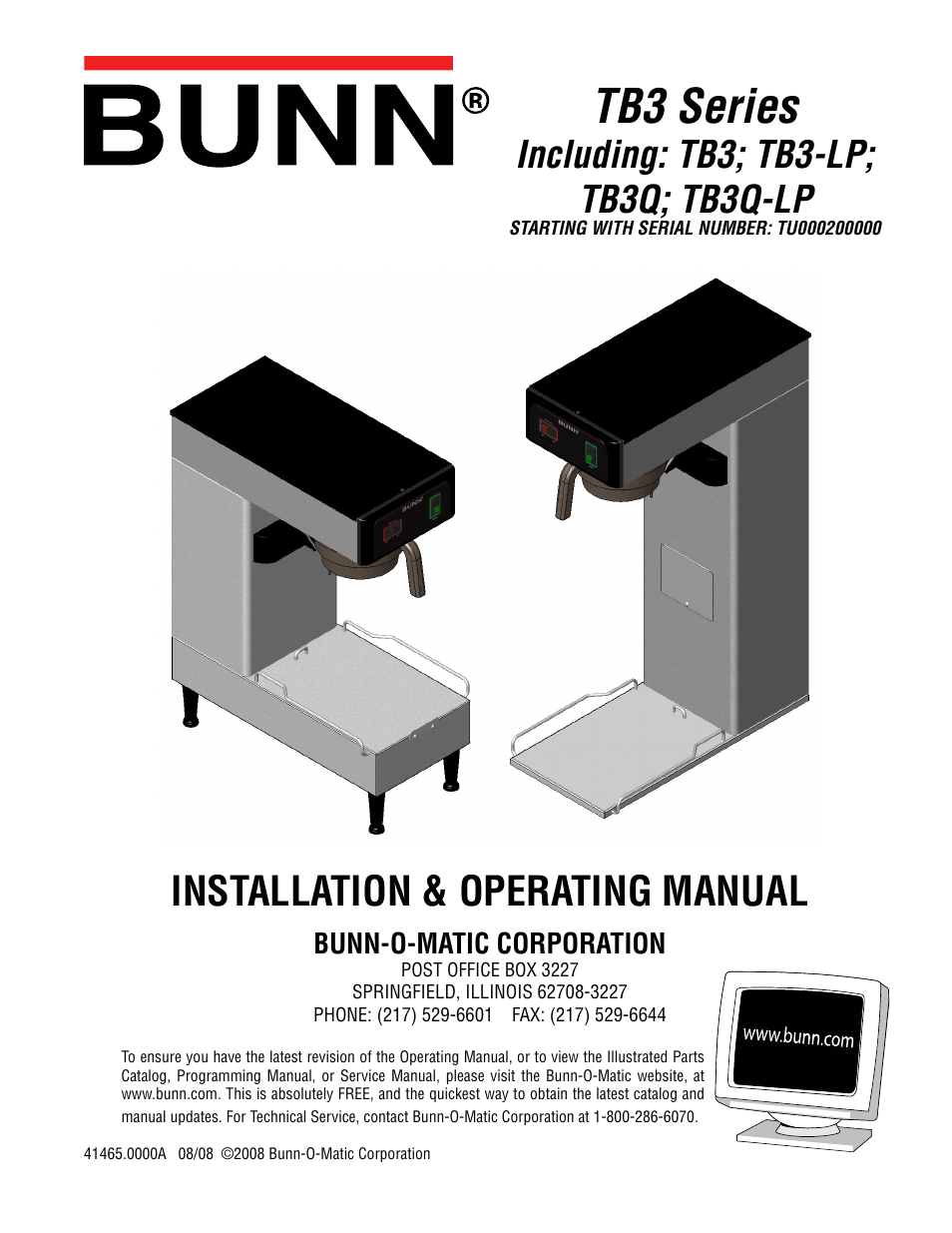 Bunn TB3Q User Manual | 11 pages