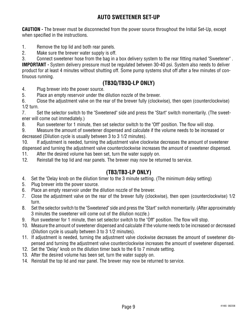 Bunn TB3Q User Manual | Page 9 / 11