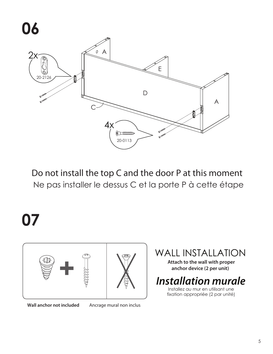 Installation murale, Wall installation | Nexera Nuance Collection - Wall Storage Unit (102637) User Manual | Page 5 / 8