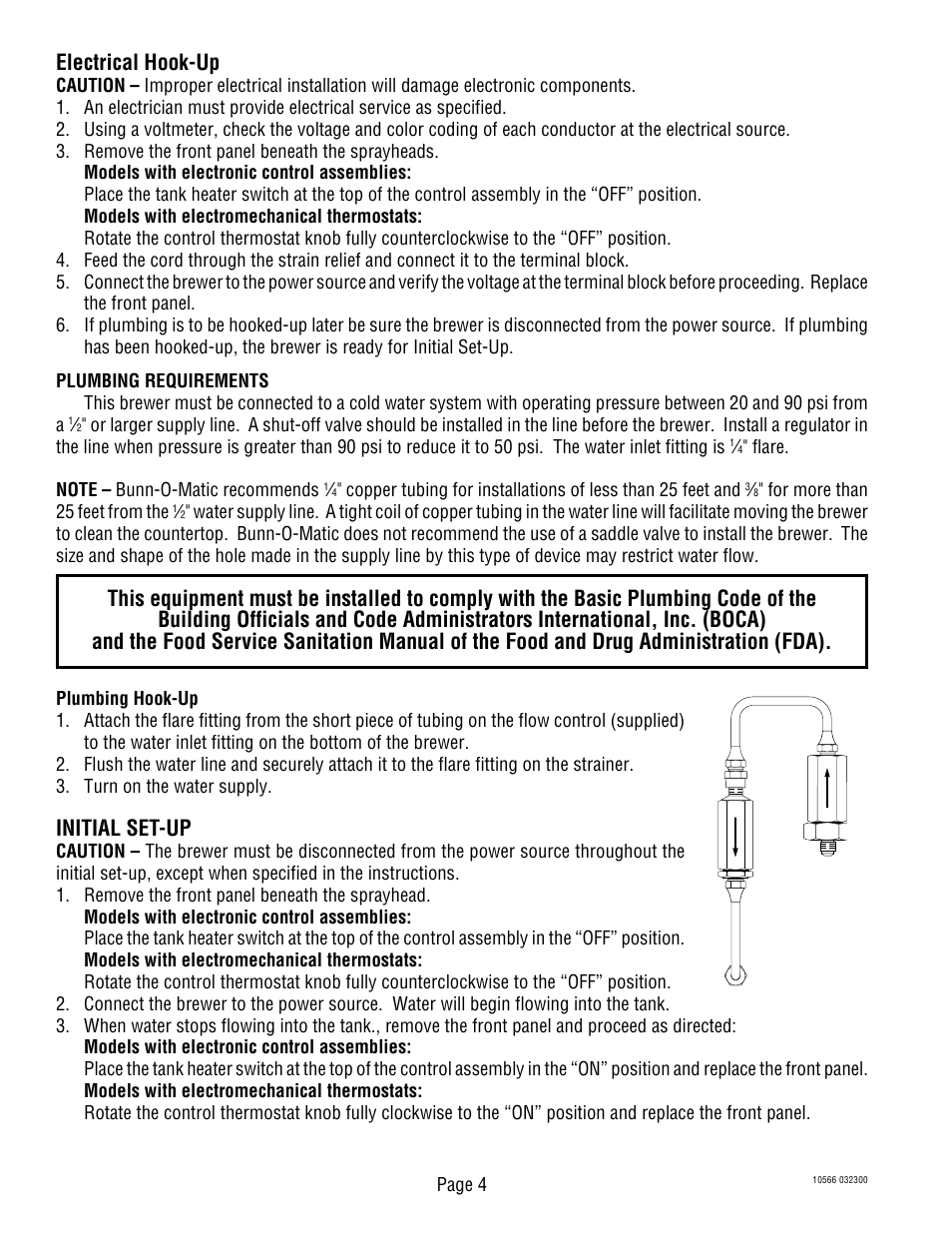 Electrical hook-up, Initial set-up | Bunn DUAL User Manual | Page 4 / 8