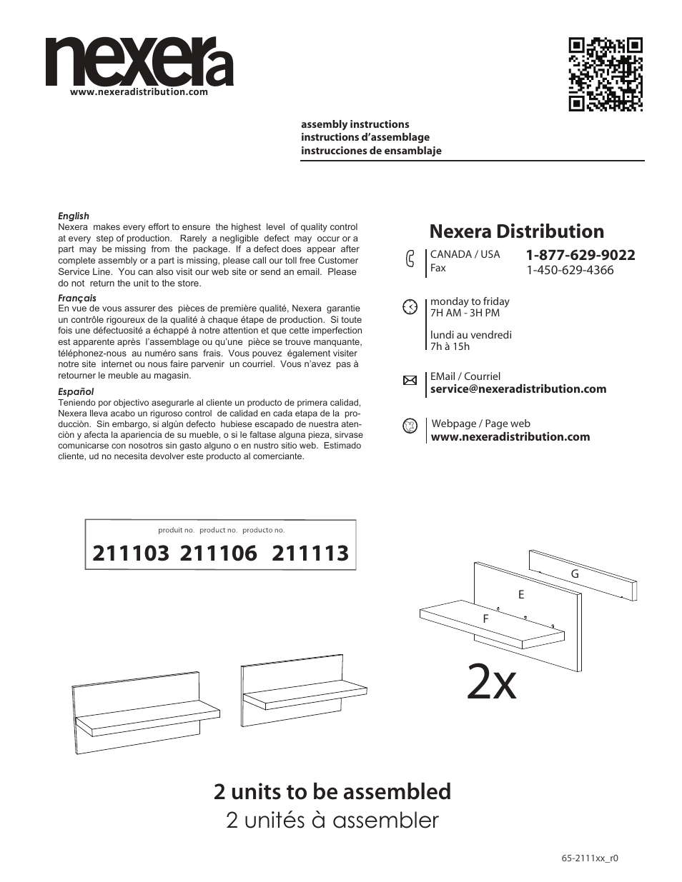 Nexera Liber-T Collection - Wall Shelves (211103) User Manual | 4 pages