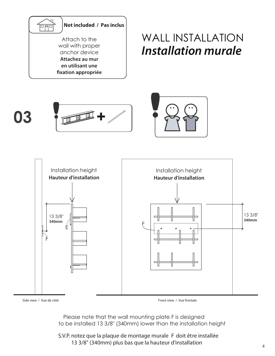 Installation murale, Wall installation | Nexera Allure Collection - Bookcase Wall Panel (225530) User Manual | Page 4 / 6