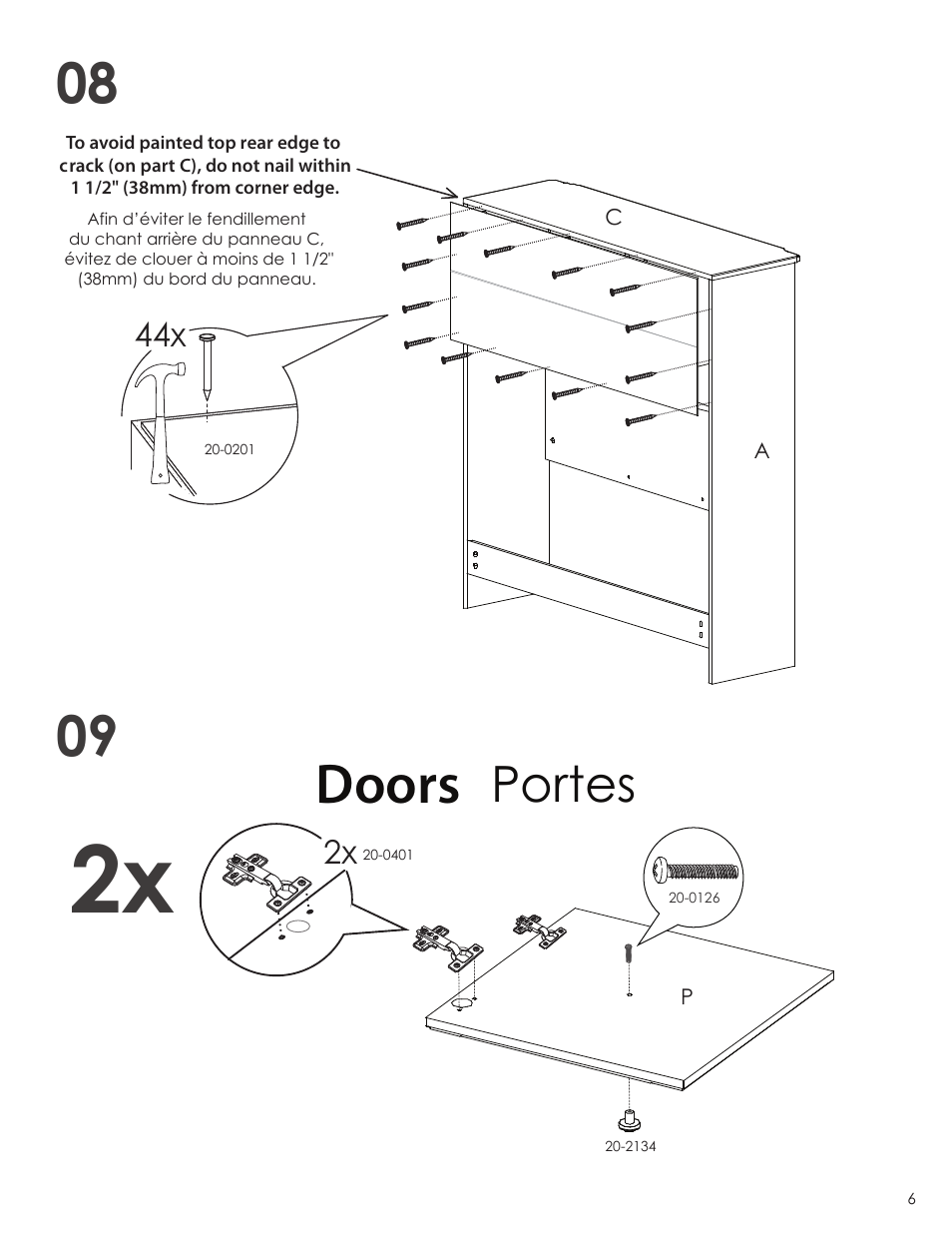 Doors, Portes | Nexera Pixel Collection - Twin Size Headboard (314803) User Manual | Page 6 / 9