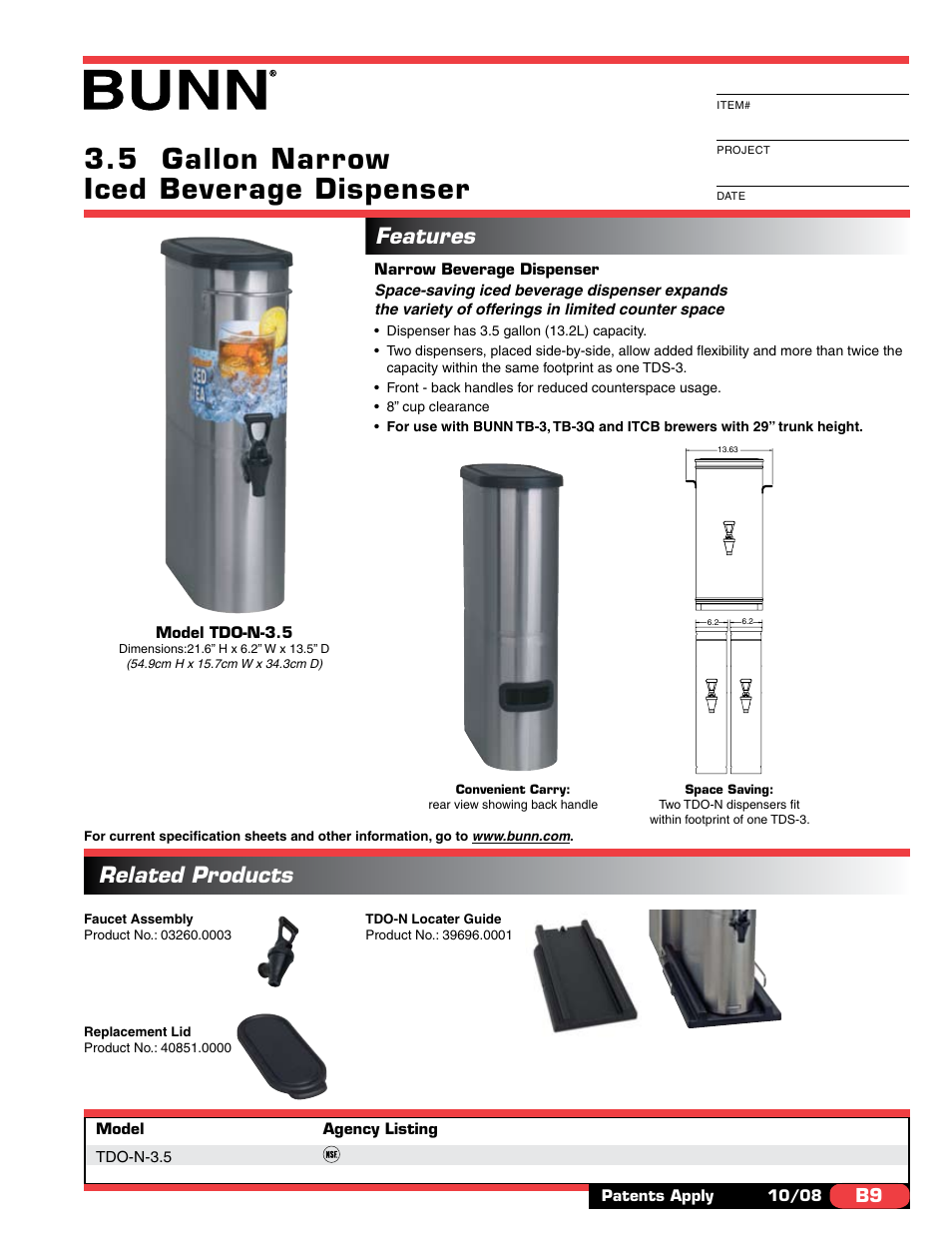 Bunn TDO-N-3.5 User Manual | 2 pages