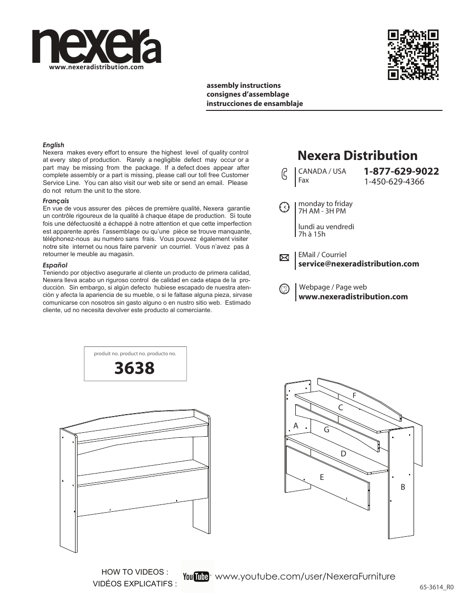 Nexera Vichy Collection - Twin Size Headboard (3638) User Manual | 8 pages