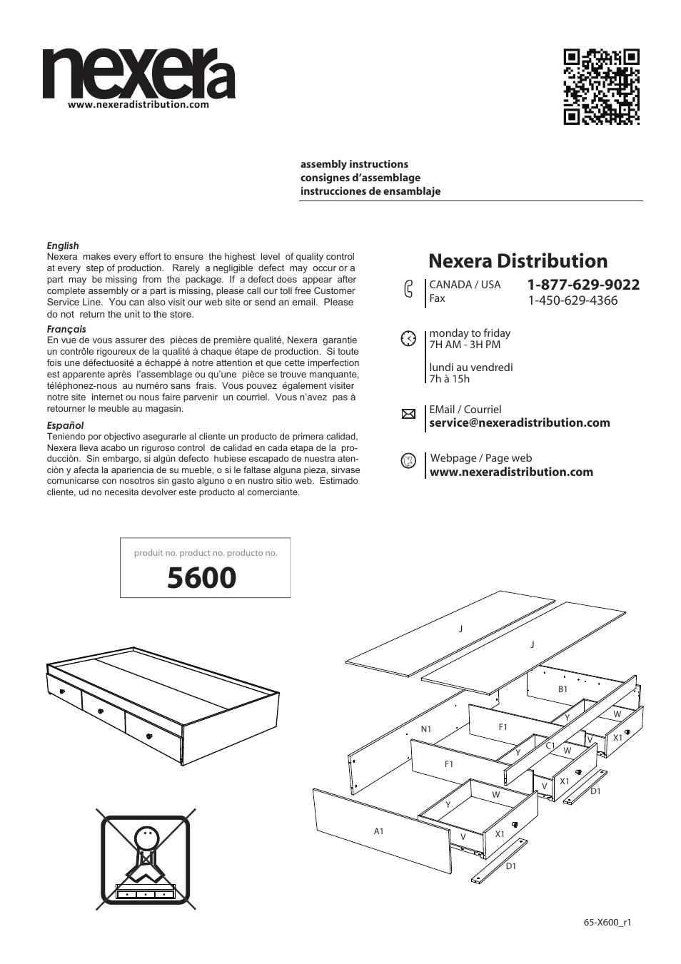 Nexera Alegria Collection - Twin Size Storage Bed (5600) User Manual | 10 pages