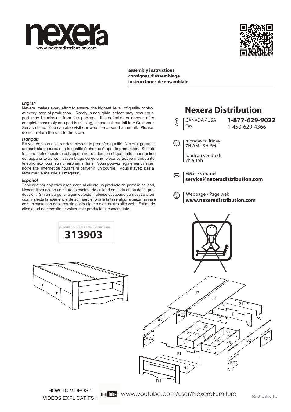 Nexera Dixie Collection - Twin Size Bed (313903) User Manual | 12 pages