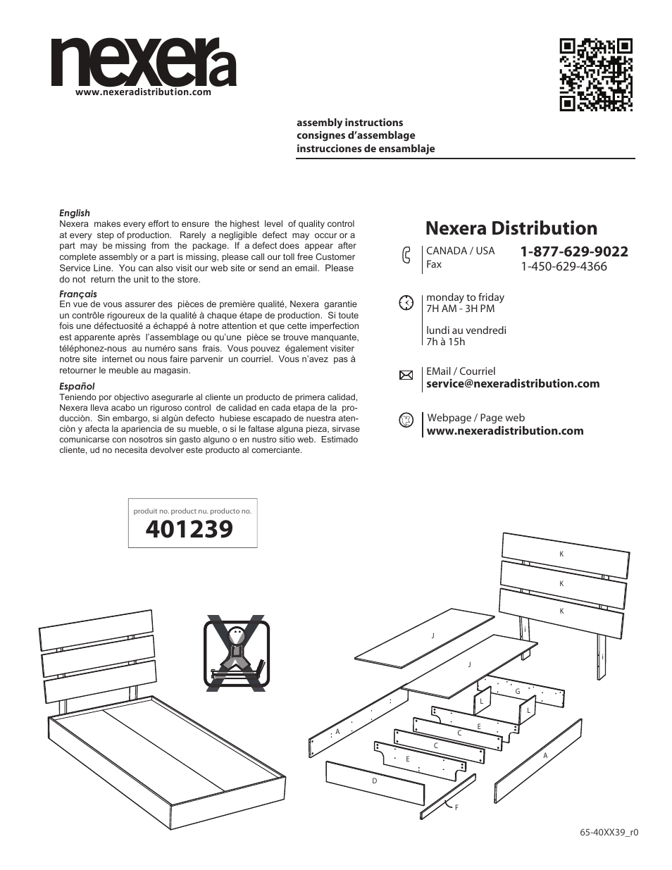 Nexera Nocce Collection - Twin Size Bed (401239) User Manual | 8 pages
