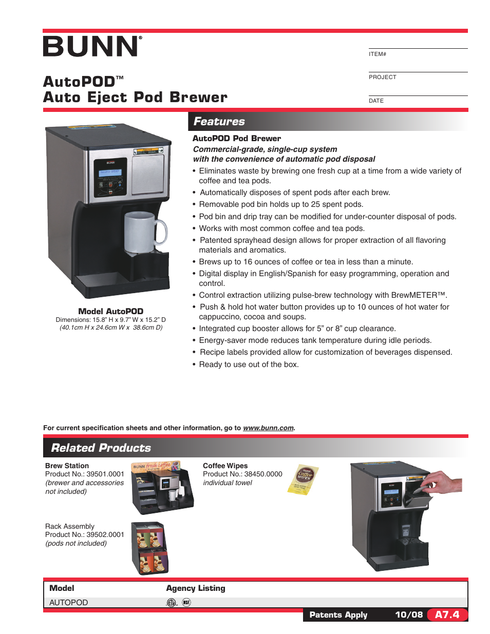 Bunn AutoPOD User Manual | 2 pages