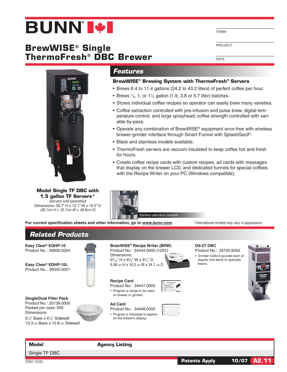 Bunn BREWWISE SINGLE TF DBC User Manual | 2 pages