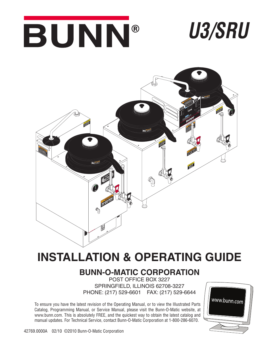 Bunn U3/SRU User Manual | 9 pages