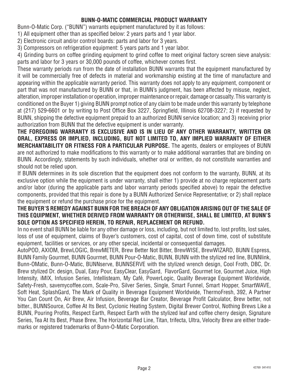 Bunn U3/SRU User Manual | Page 2 / 9