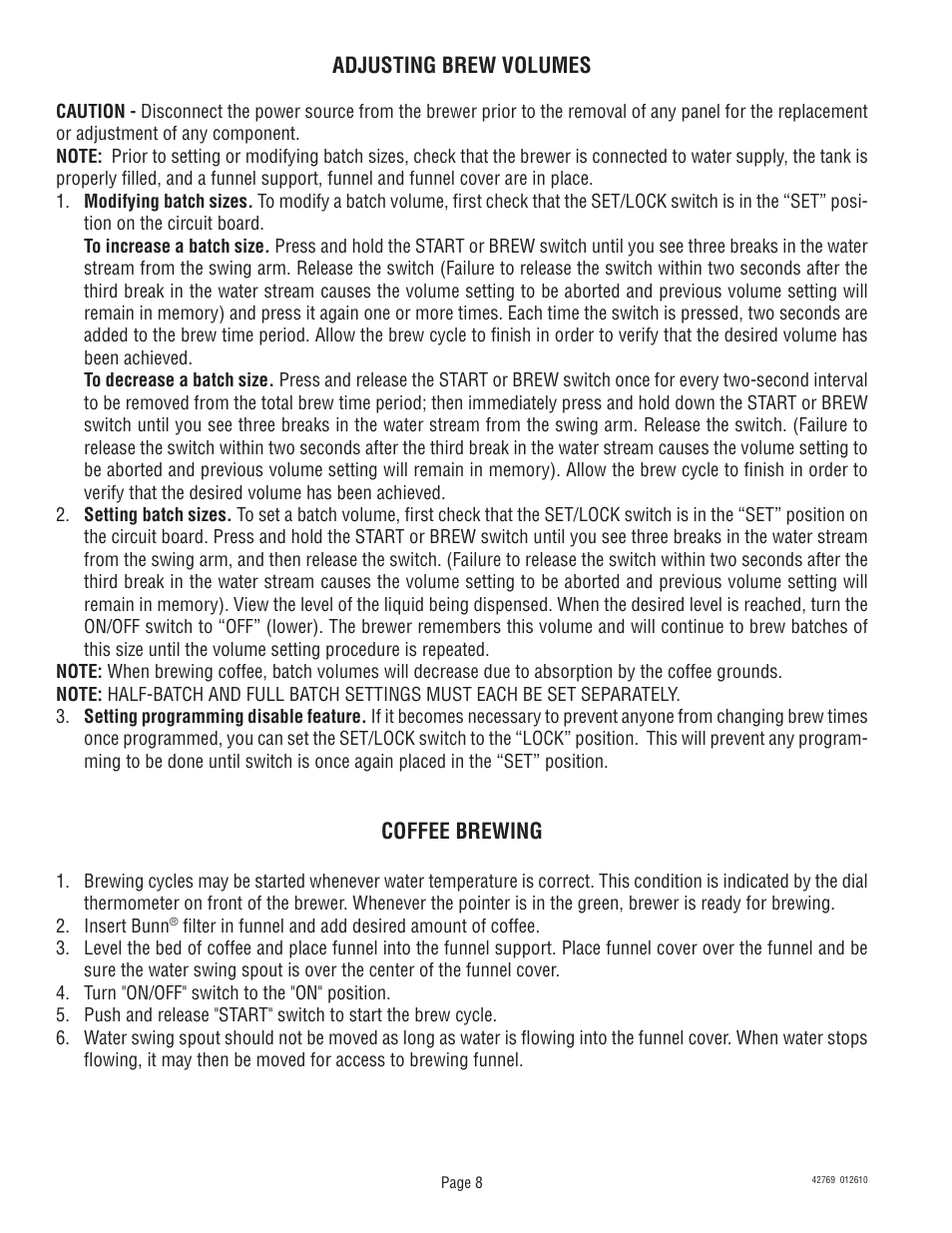 Bunn U3/SRU User Manual | Page 8 / 9