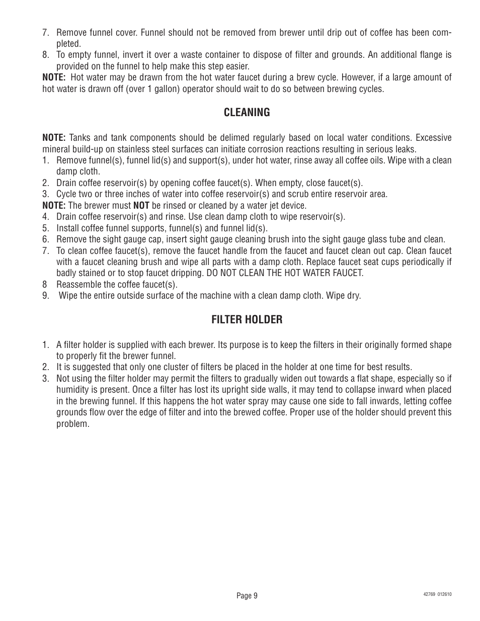 Bunn U3/SRU User Manual | Page 9 / 9