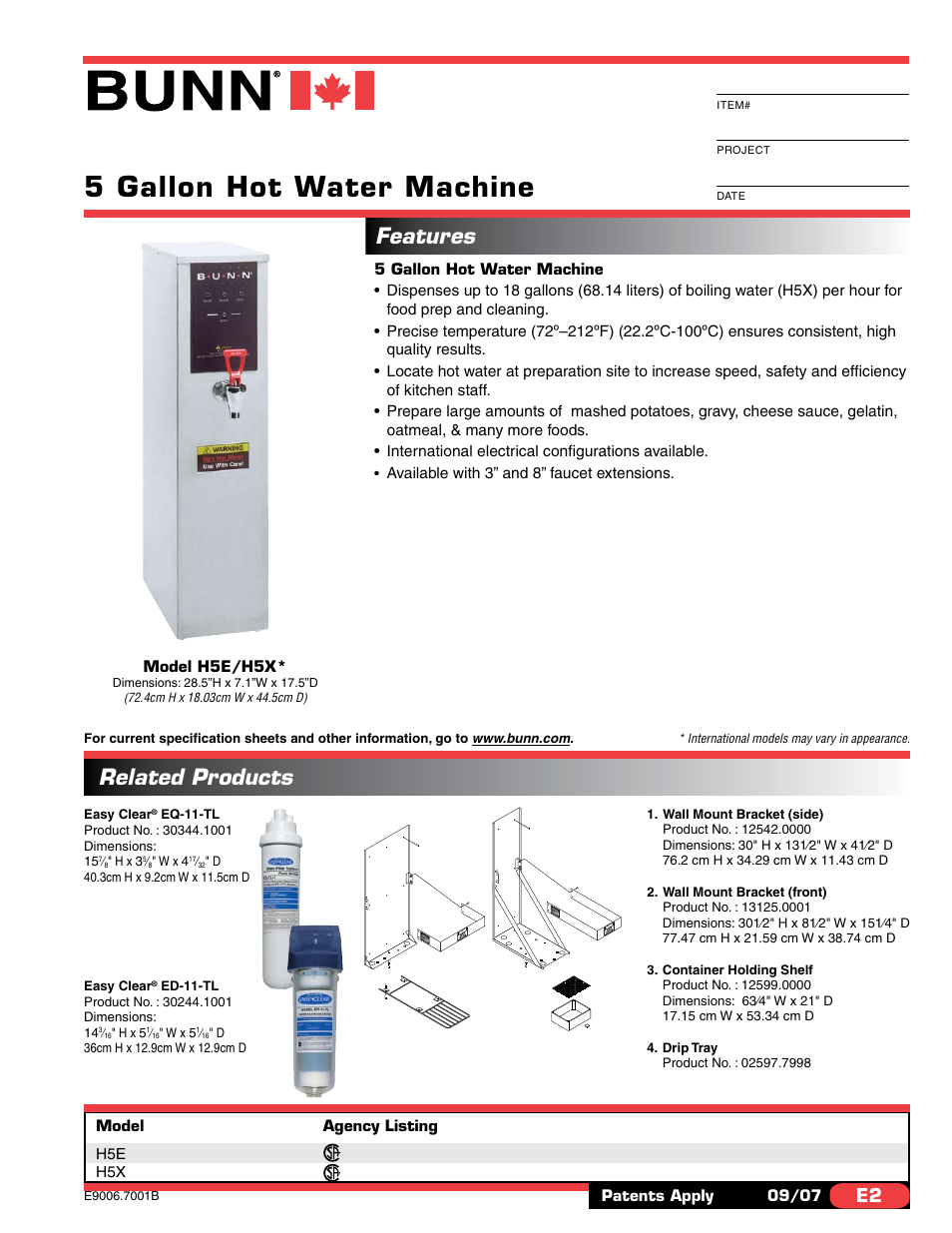 Bunn H5E User Manual | 2 pages