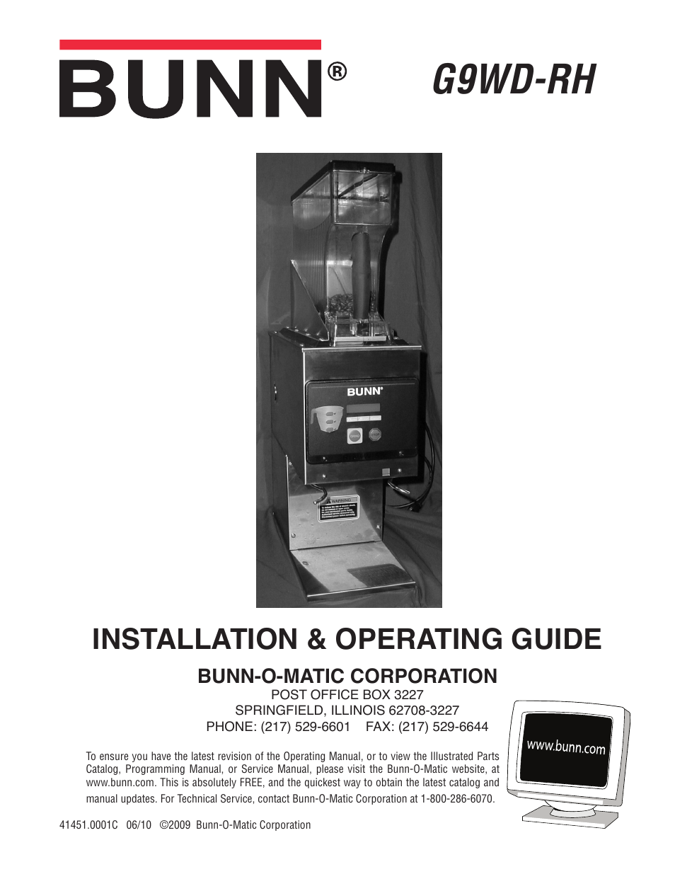 Bunn G9WD-RH User Manual | 15 pages