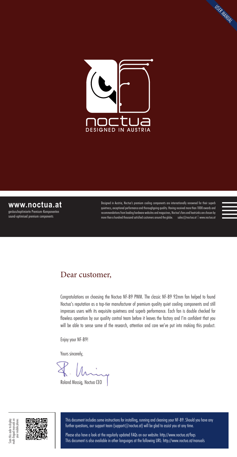 Dear customer | Noctua NF-B9 PWM User Manual | Page 2 / 2