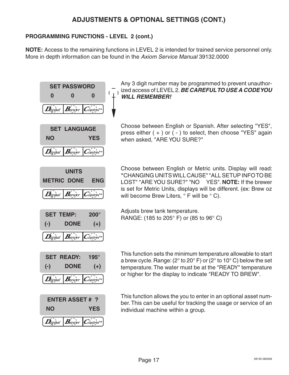 Bunn Axiom Series User Manual | Page 17 / 26