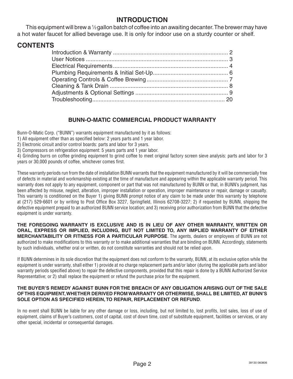 Bunn Axiom Series User Manual | Page 2 / 26