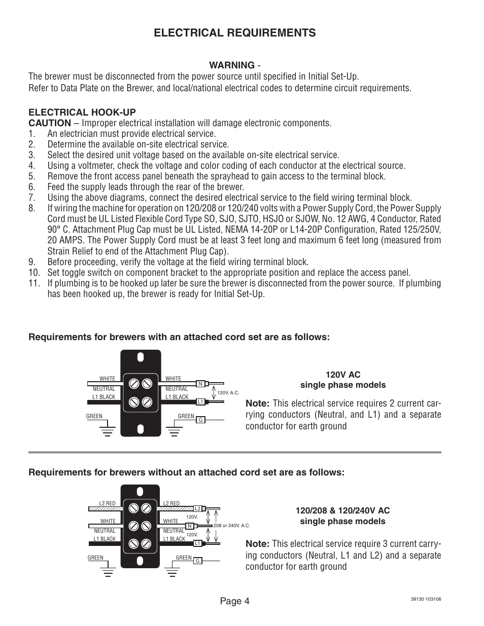 Electrical requirements | Bunn Axiom Series User Manual | Page 4 / 26
