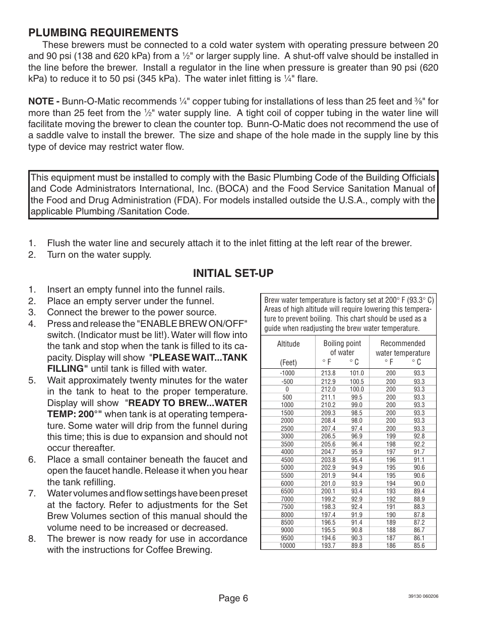 Plumbing requirements, Initial set-up, Page 6 | For more than 25 feet from the | Bunn Axiom Series User Manual | Page 6 / 26
