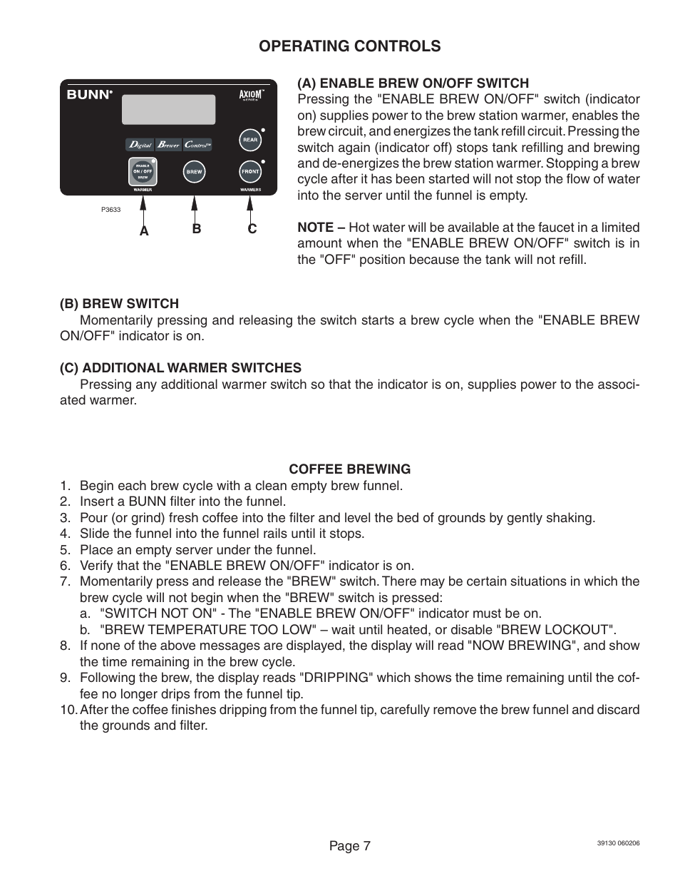 Operating controls | Bunn Axiom Series User Manual | Page 7 / 26