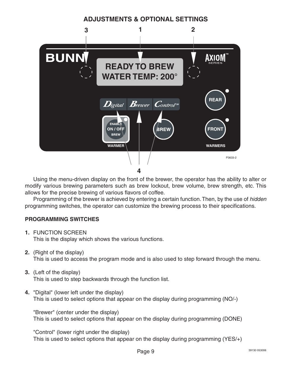Bunn, Ready to brew water temp: 200 | Bunn Axiom Series User Manual | Page 9 / 26