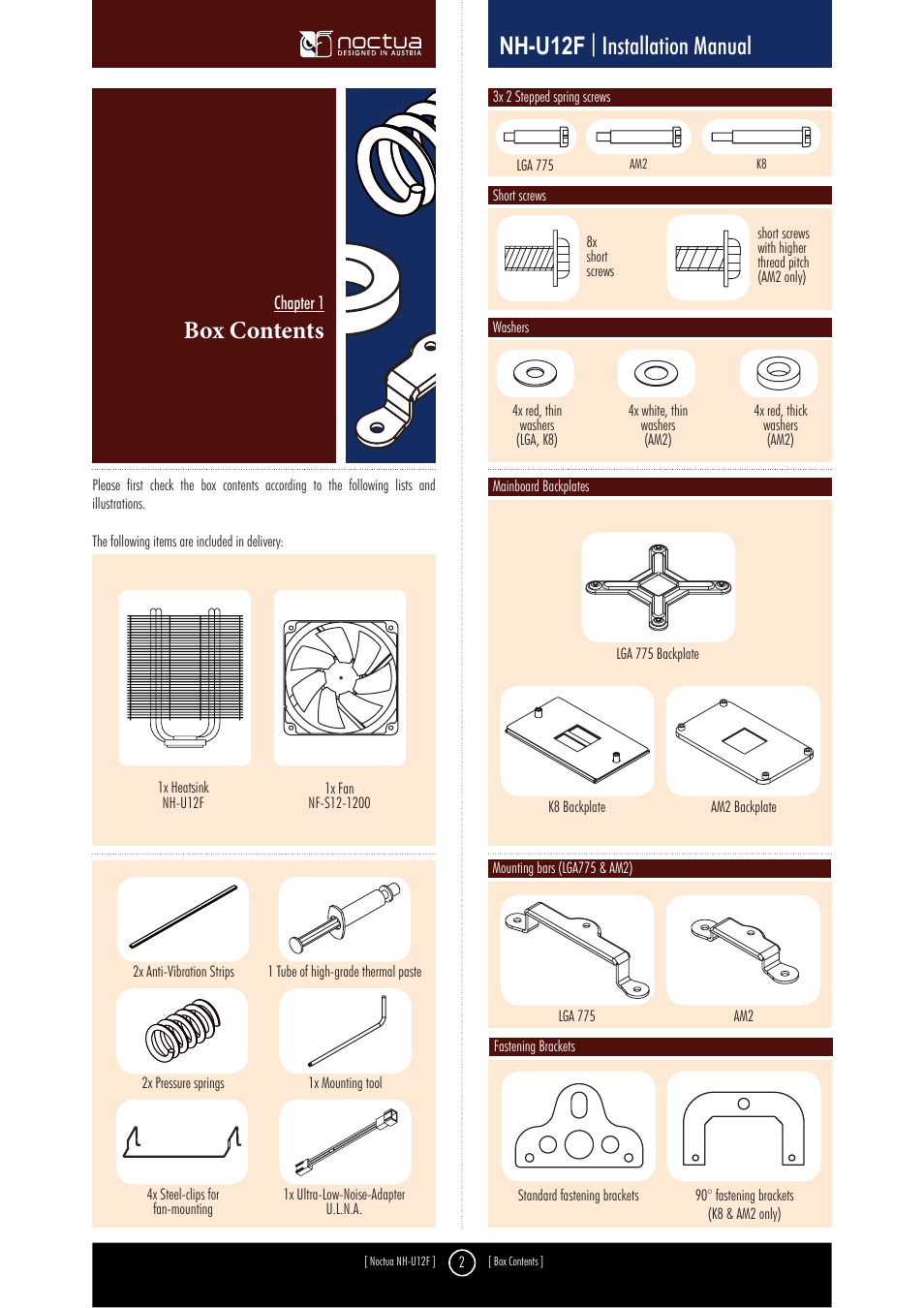 Box contents, Nh-u12f | installation manual | Noctua NH-U9F User Manual | Page 2 / 10