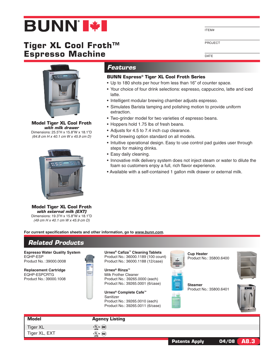 Bunn XL EXT User Manual | 2 pages