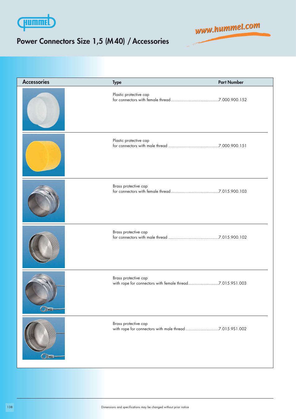 Power connectors size 1,5 (m 40) / accessories, Accessories | Northern Connectors Hummel M40 Circular Power Connectors User Manual | Page 10 / 20