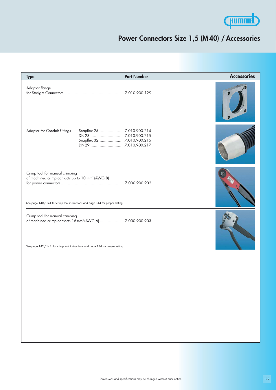Power connectors size 1,5 (m 40) / accessories, Accessories | Northern Connectors Hummel M40 Circular Power Connectors User Manual | Page 11 / 20