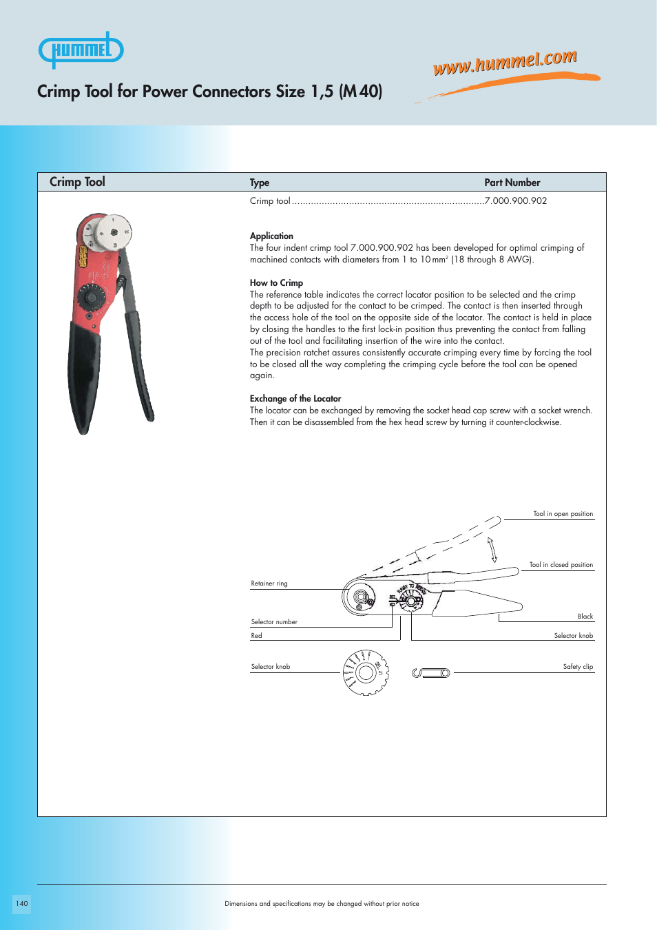 Crimp tool for power connectors size 1,5 (m 40), Crimp tool | Northern Connectors Hummel M40 Circular Power Connectors User Manual | Page 12 / 20