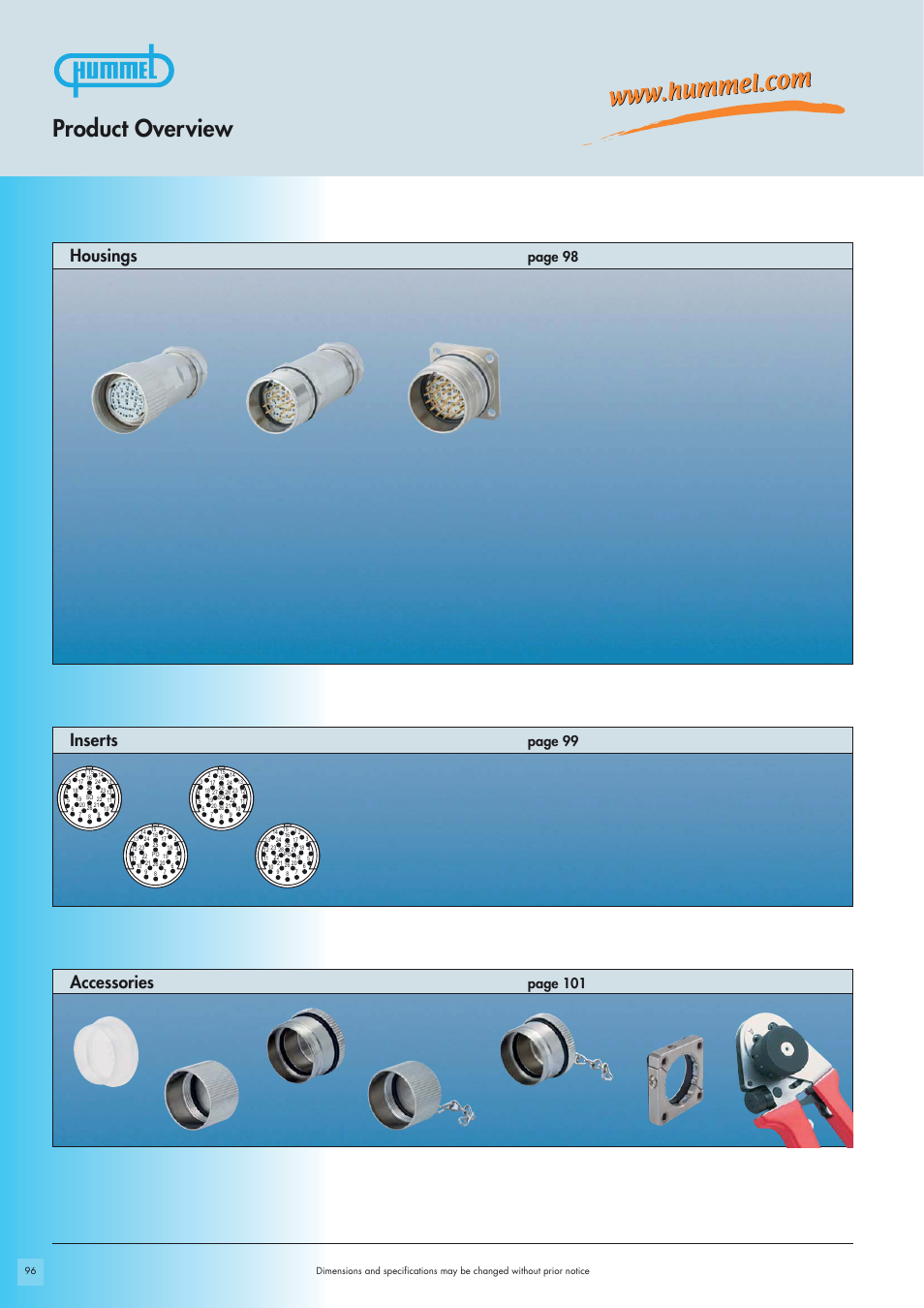 Product overview, Accessories, Inserts | Housings, Page 98 | Northern Connectors Hummel M27 Circular Connectors User Manual | Page 2 / 10