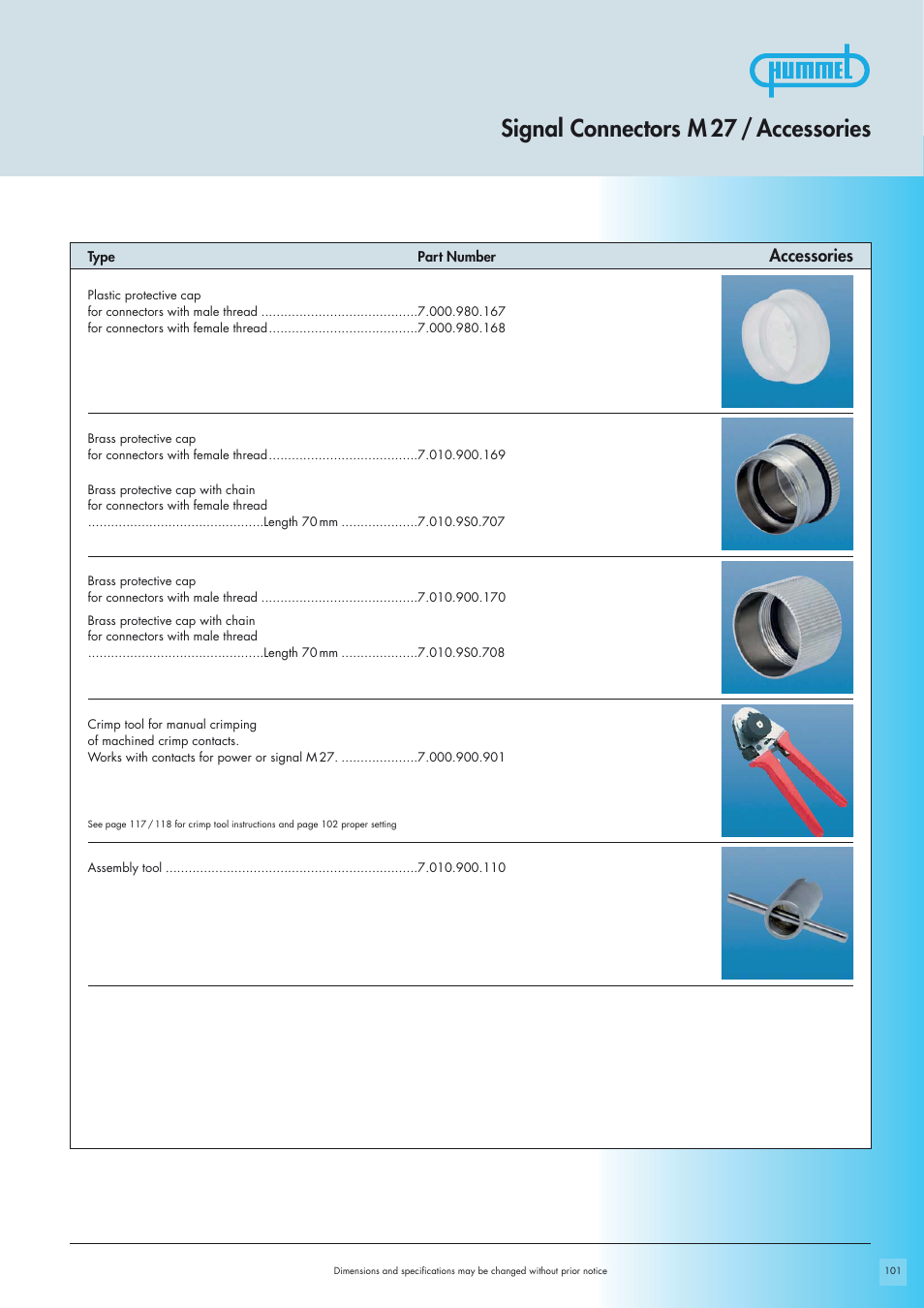 Signal connectors m 27 / accessories, Accessories | Northern Connectors Hummel M27 Circular Connectors User Manual | Page 7 / 10