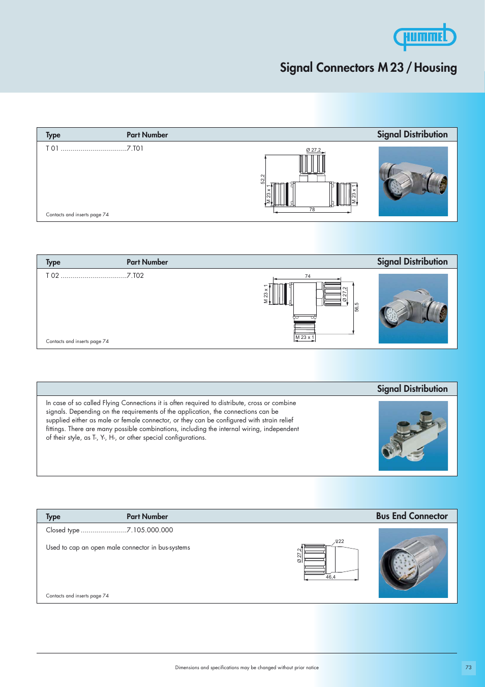 Signal connectors m 23 / housing, Signal distribution, Signal distribution bus end connector | Northern Connectors Hummel M23-Signal - Circular Connectors User Manual | Page 11 / 32