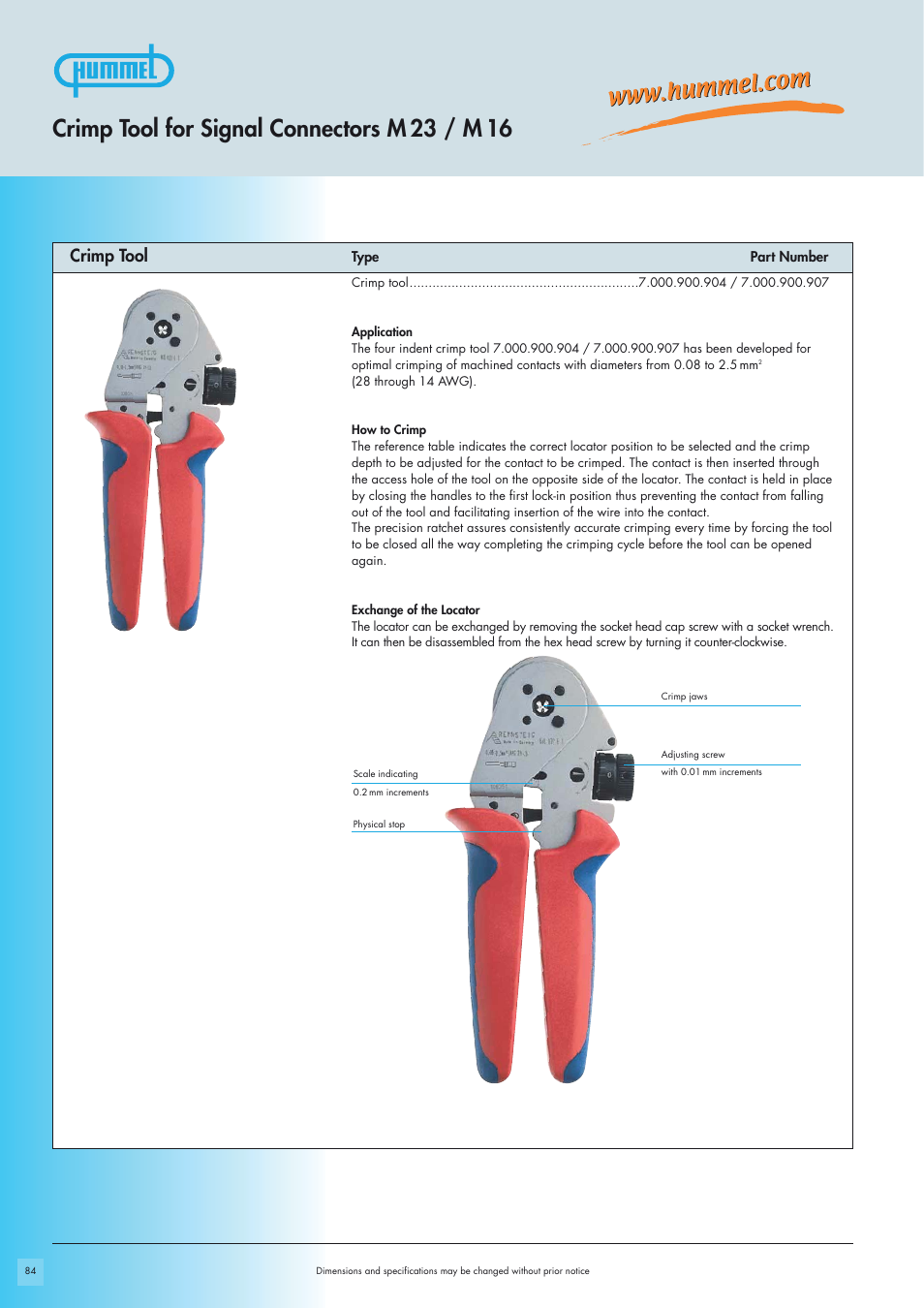 Crimp tool for signal connectors m 23 / m 16, Crimp tool | Northern Connectors Hummel M23-Signal - Circular Connectors User Manual | Page 22 / 32