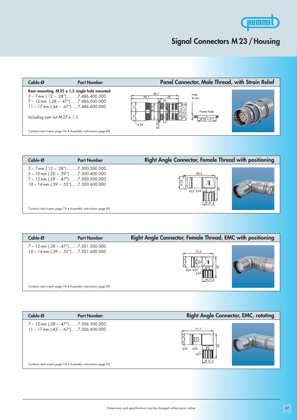 Signal connectors m 23 / housing, Panel connector, male thread, with strain relief | Northern Connectors Hummel M23-Signal - Circular Connectors User Manual | Page 5 / 32