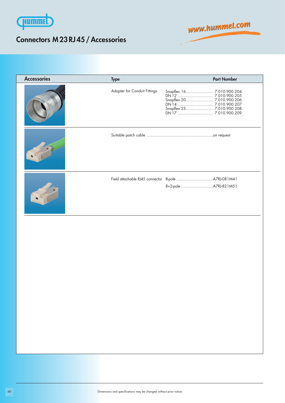 Connectors m 23 rj 45 / accessories, Accessories | Northern Connectors Hummel M23 RJ45 Circular Connectors User Manual | Page 8 / 10