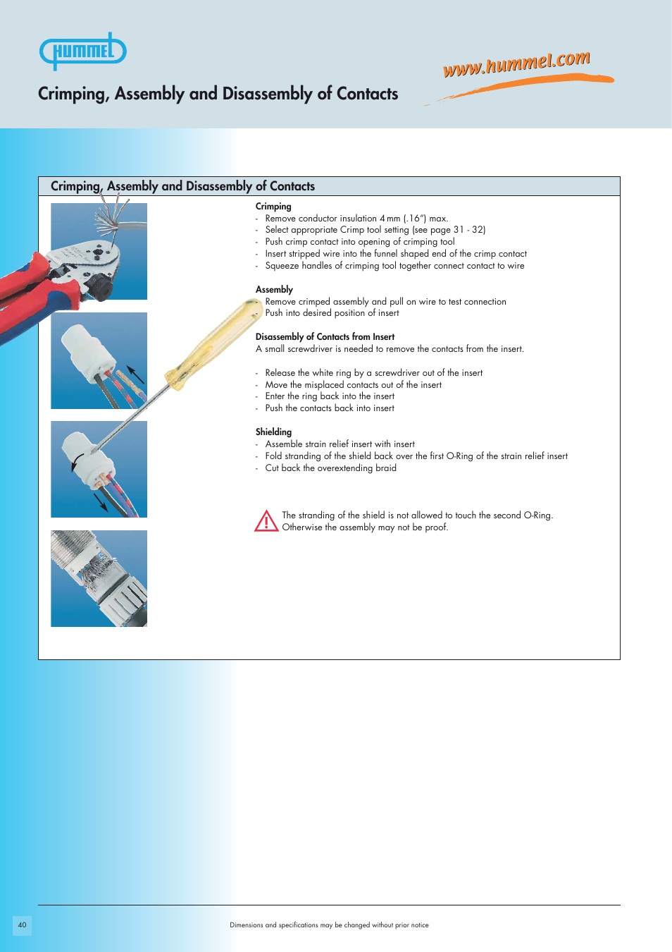 Crimping, assembly and disassembly of contacts | Northern Connectors Hummel M16 Circular Connectors User Manual | Page 26 / 26