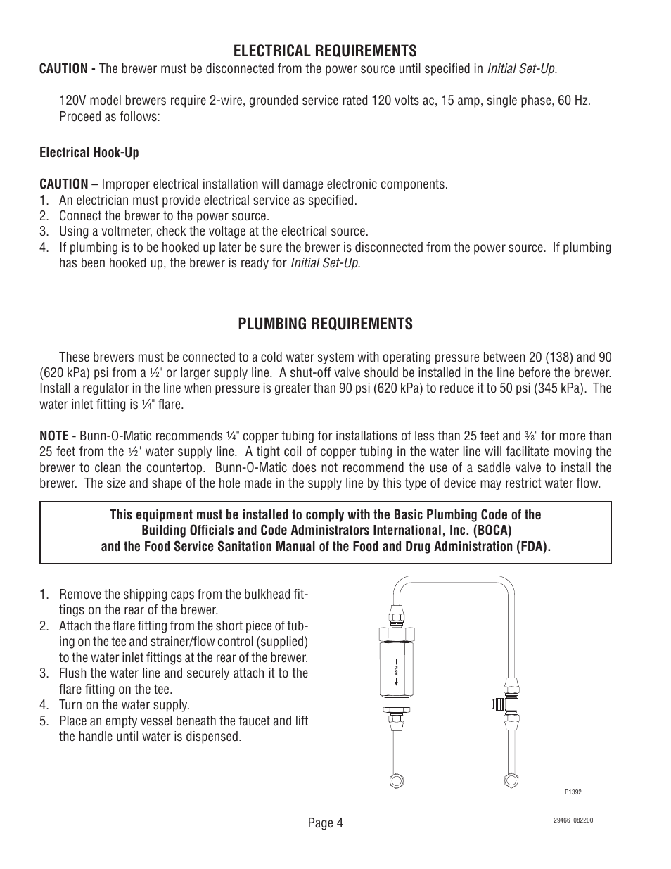 Electrical requirements, Plumbing requirements | Bunn TWF-EZ User Manual | Page 4 / 26