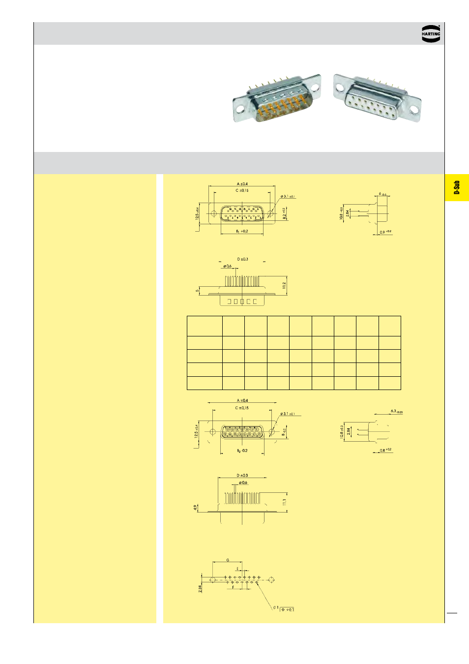 D-sub, Turned solder pins, straight, through hole | Northern Connectors Harting D-sub Connectors, Housings & Accessories User Manual | Page 100 / 203
