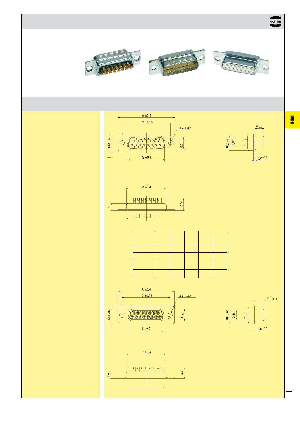 D-sub, Solder buckets, through hole | Northern Connectors Harting D-sub Connectors, Housings & Accessories User Manual | Page 118 / 203