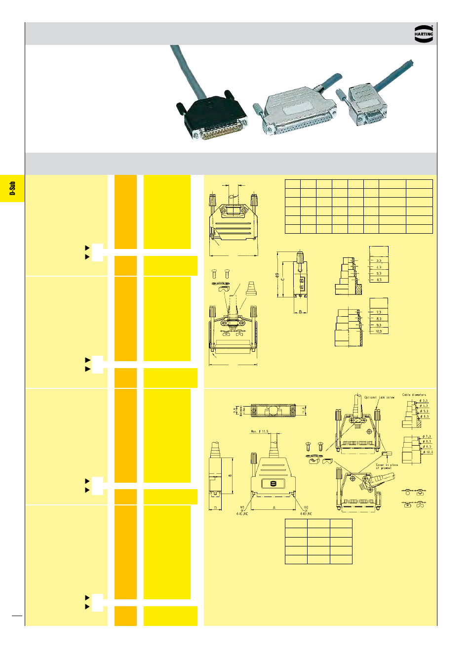 D-sub, Top and side entry hoods with knurled screws | Northern Connectors Harting D-sub Connectors, Housings & Accessories User Manual | Page 153 / 203