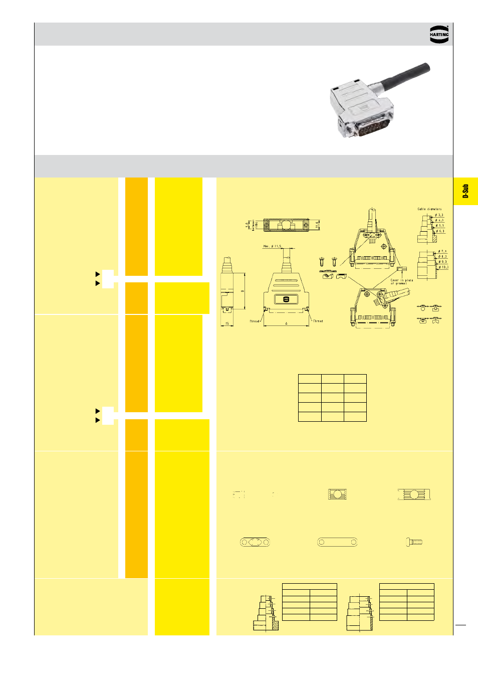 D-sub, Top and side entry hoods with short screws | Northern Connectors Harting D-sub Connectors, Housings & Accessories User Manual | Page 154 / 203