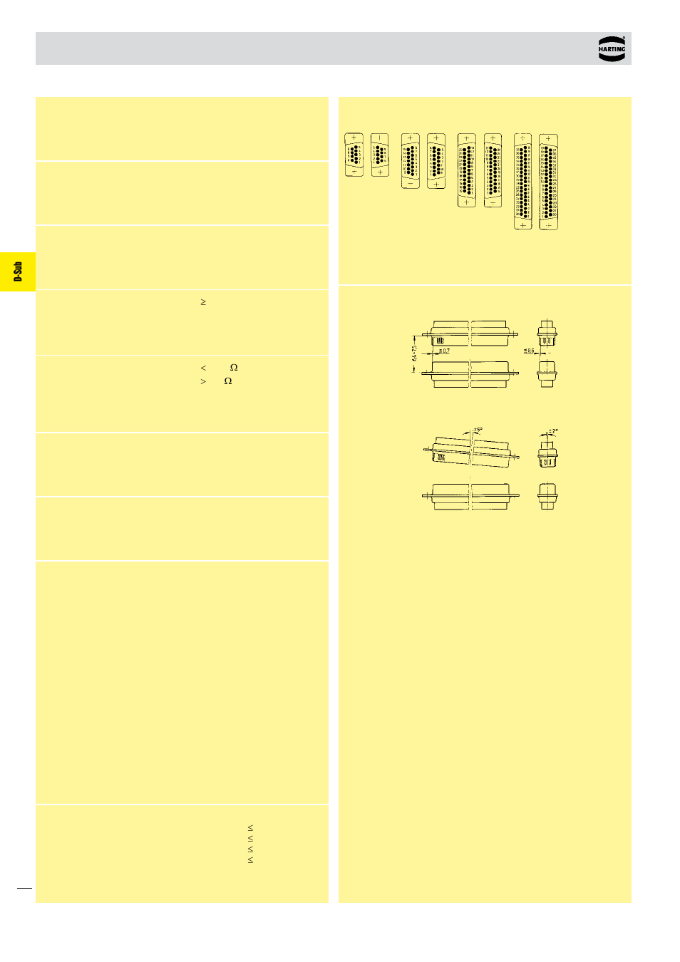 D-sub, Standard smt connectors technical characteristics | Northern Connectors Harting D-sub Connectors, Housings & Accessories User Manual | Page 187 / 203