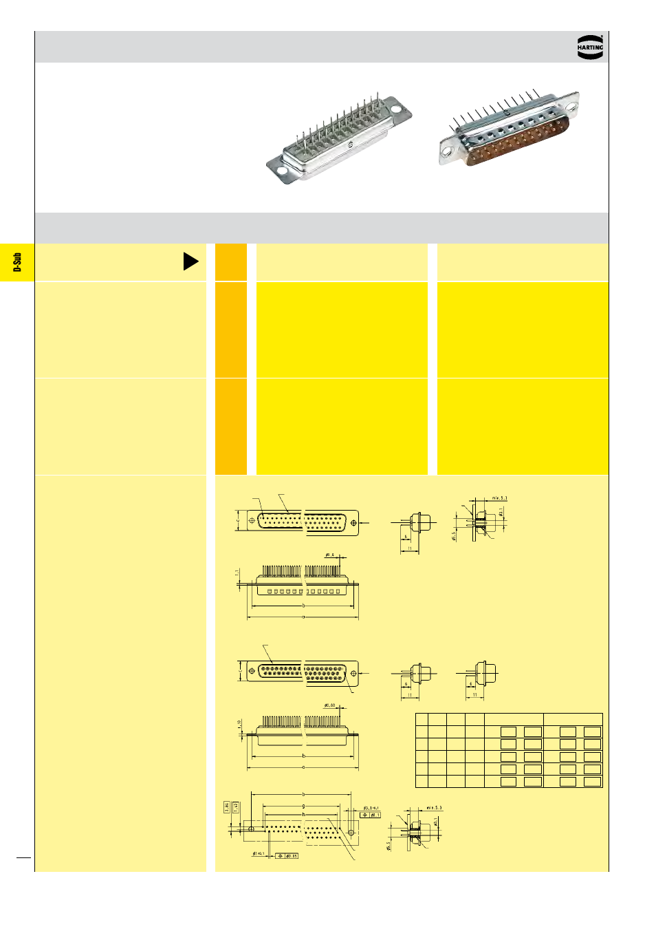 D-sub, Turned solder pins, straight | Northern Connectors Harting D-sub Connectors, Housings & Accessories User Manual | Page 7 / 203