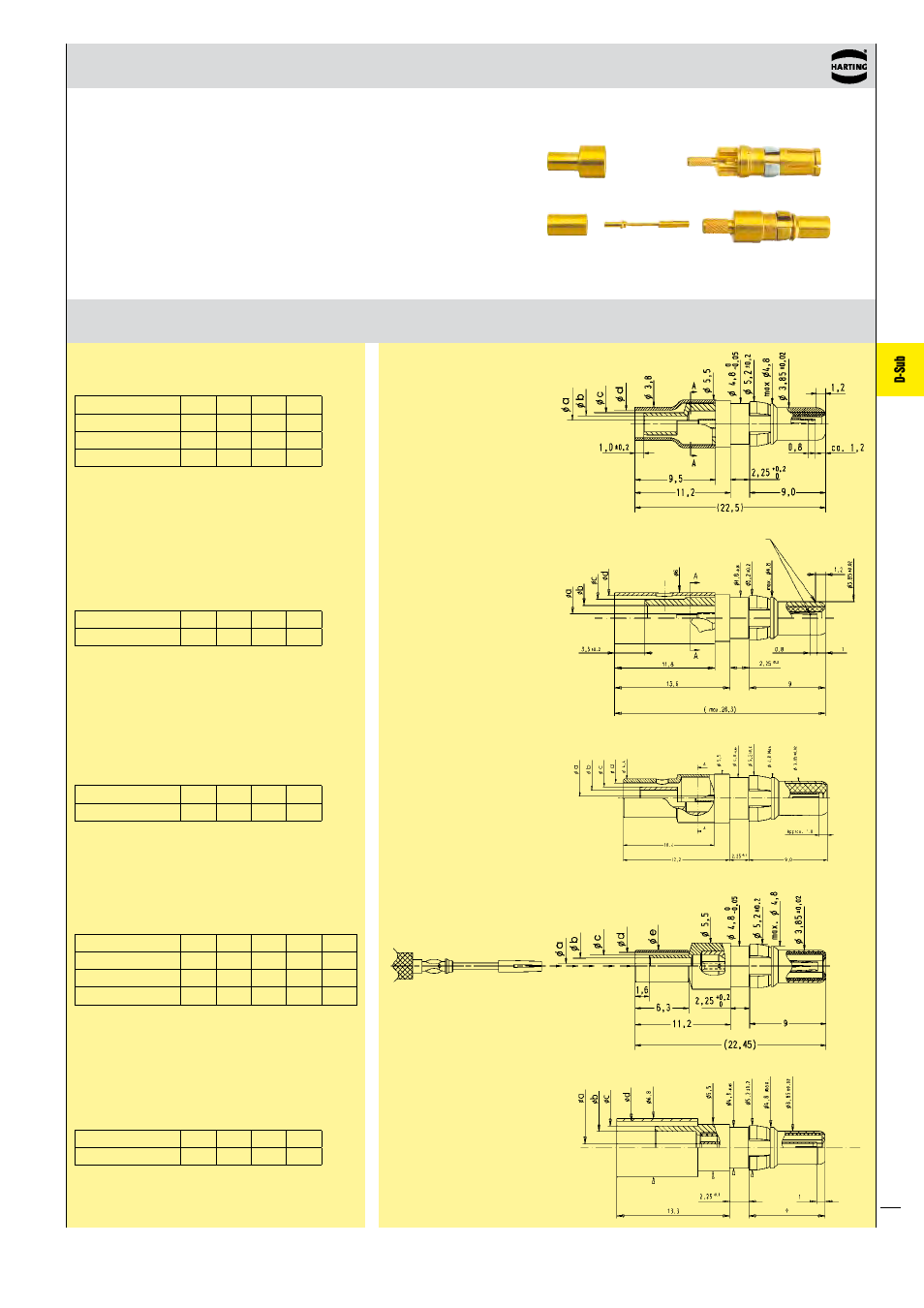 D-sub, Coaxial contacts for cable applications | Northern Connectors Harting D-sub Connectors, Housings & Accessories User Manual | Page 74 / 203