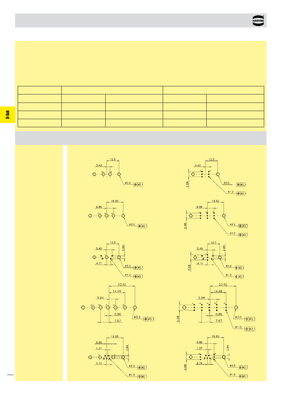 D-sub, Pcb hole patterns | Northern Connectors Harting D-sub Connectors, Housings & Accessories User Manual | Page 77 / 203