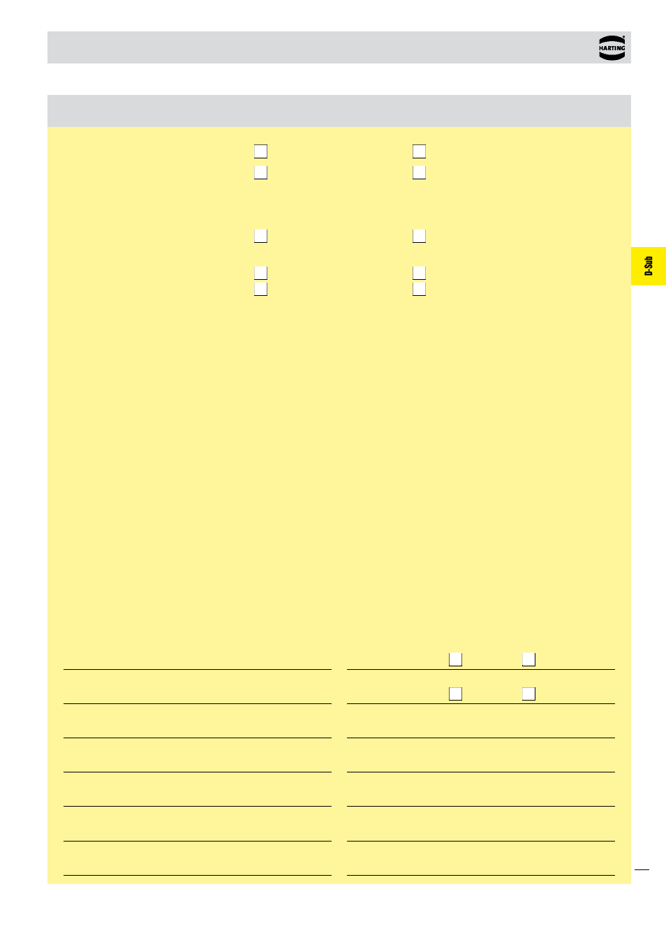 D-sub, Harting customer request form for cable connectors | Northern Connectors Harting D-sub Connectors, Housings & Accessories User Manual | Page 90 / 203